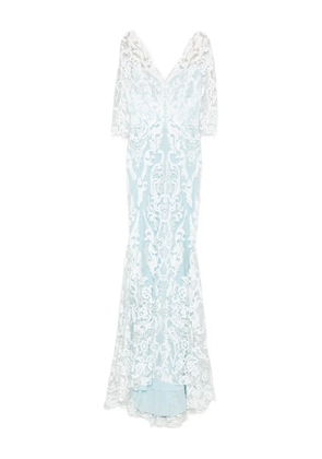 Gemy Maalouf lace-overlay gown - Blue
