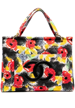 CHANEL Pre-Owned Chanel 1997 Graffiti Floral Cloth Resort Quilted Large Tote Bag - Black