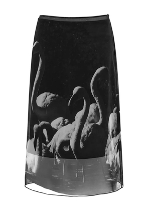 Ferragamo flamingo-print georgette midi skirt - Grey
