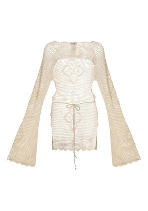 Agua Bendita Boh crochet bell-sleeve top - White
