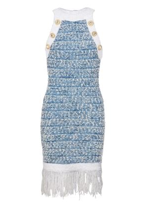 Balmain fringed tweed minidress - Blue