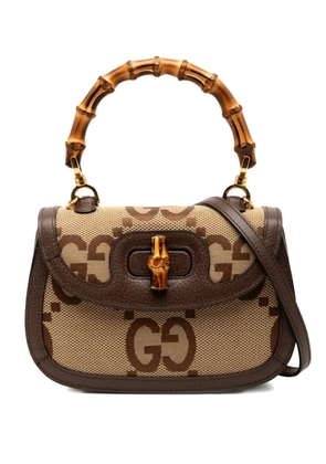 Gucci Pre-Owned 2016-2025 Small Jumbo GG Canvas Bamboo 1947 Top Handle Bag satchel - Brown