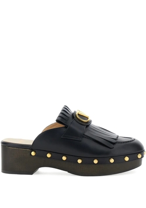 Valentino Garavani V-logo Signature fringed mules - Black