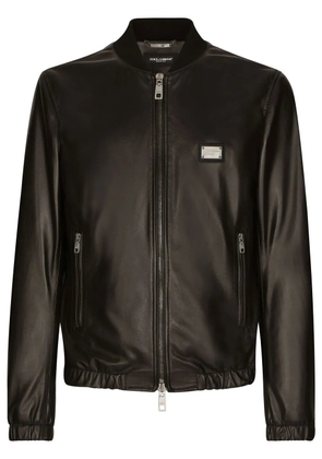 Dolce & Gabbana logo-appliqué leather jacket - Black