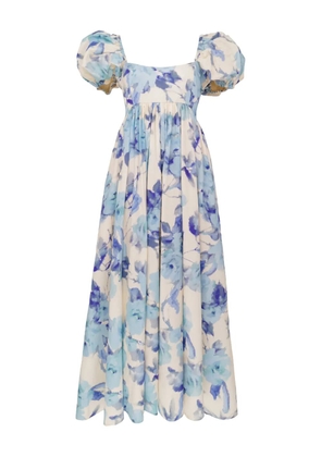 AZEEZA Rory puff-sleeve floral midi dress - Blue