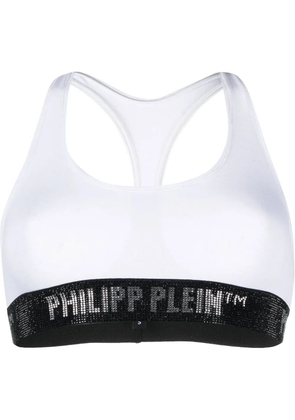 Philipp Plein logo-embellished cotton sports bra - White