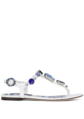 Dolce & Gabbana bejewelled patent leather thong sandals - White