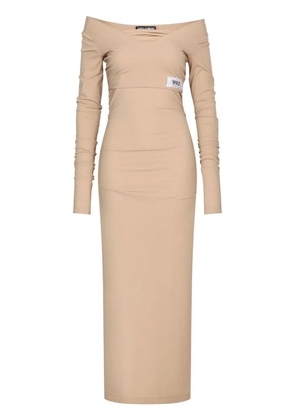 Dolce & Gabbana KIM DOLCE&GABBANA number patch off-shoulder dress - Neutrals
