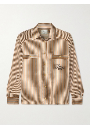 FRAME - + Ritz Paris Embroidered Striped Silk-satin Shirt - Brown - x small,small,medium,large,x large