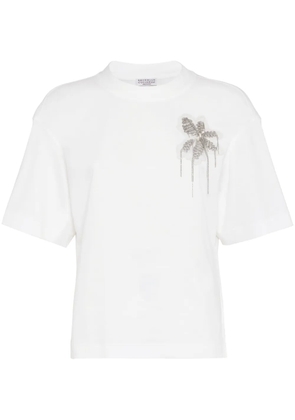 Brunello Cucinelli bead-embellished cotton T-shirt - White