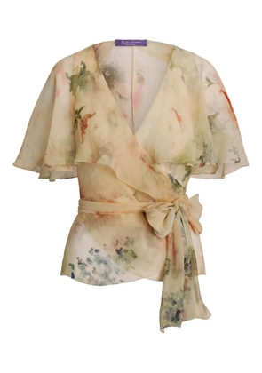 Ralph Lauren Collection ruffled floral-pattern silk top - Neutrals