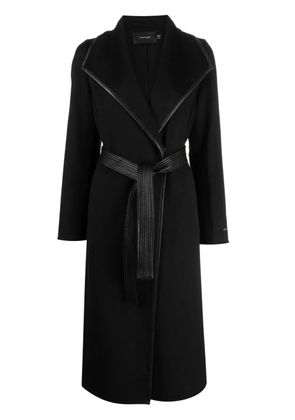 Tahari faux leather-trim belted coat - Black