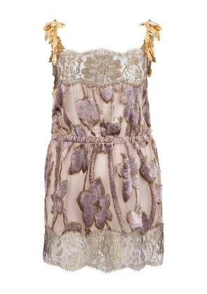 Roberto Cavalli floral-pattern leaf-strap dress - Neutrals