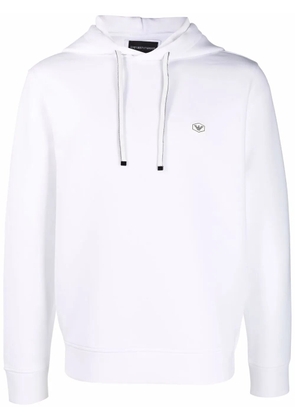 Emporio Armani long-sleeved logo patch hoodie - White