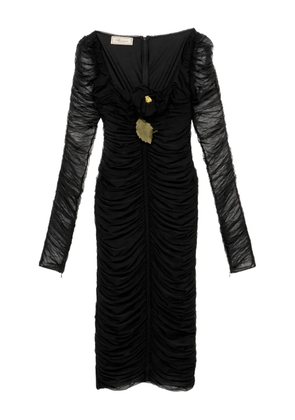 Blumarine flower-embellished gathered midi dress - Black
