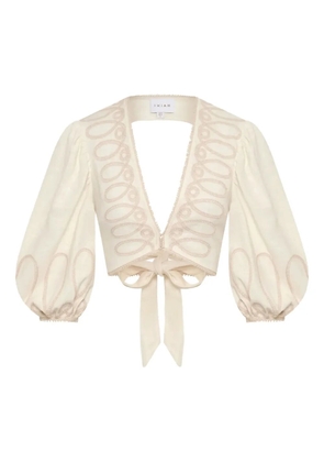 IXIAH Alkali embroidered puff-sleeve top - White