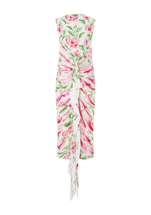 Moschino floral-print draped midi dress - White