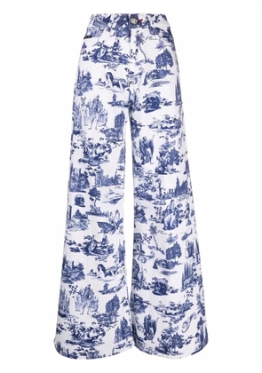 Philipp Plein all-over logo print wide-leg jeans - White