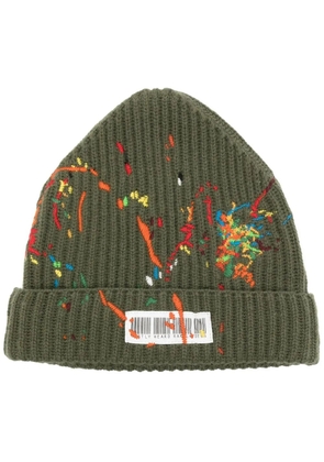 Mostly Heard Rarely Seen barcode-detail paint-splatter beanie - Green