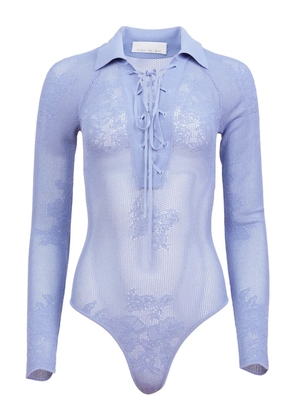 Fleur Du Mal pointelle-knit collared bodysuit - Blue