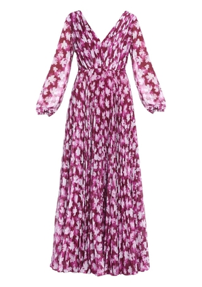 Ml Monique Lhuillier floral-print pleated maxi dress - Pink