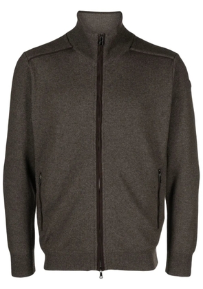 Paul & Shark suede-trim ribbed-knit cardigan - Brown