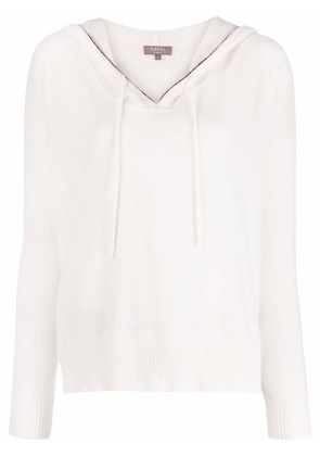 N.Peal chain trim cashmere hoodie - White
