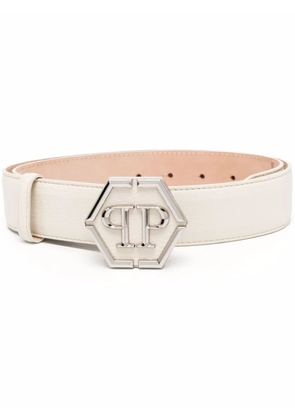 Philipp Plein logo-plaque leather belt - Neutrals