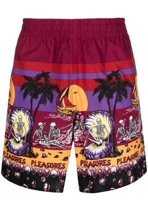 Pleasures illustration-print cotton deck shorts - Purple