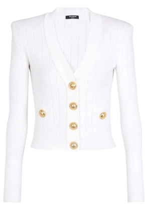 Balmain pointelle-knit V-neck cardigan - White