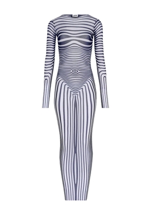 Jean Paul Gaultier long-sleeves morphing-stripes maxi dress - White