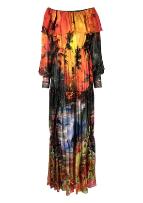 Philipp Plein printed pleated maxi dress - Orange