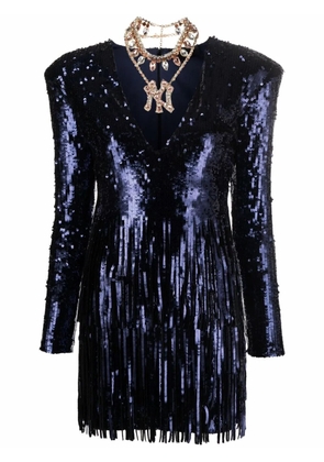 Philipp Plein sequin-embellished V-neck mini dress - Blue