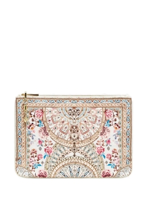 Camilla floral print zip clutch bag - White