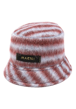 Marni logo-appliqué striped bucket hat - Red