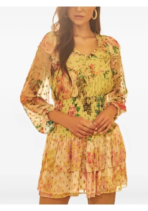 Hemant And Nandita Jolie floral-print ruffled mini dress - Yellow