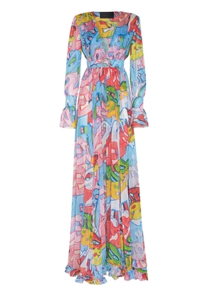 Philipp Plein Bombing Graffiti-print maxi dress - Blue