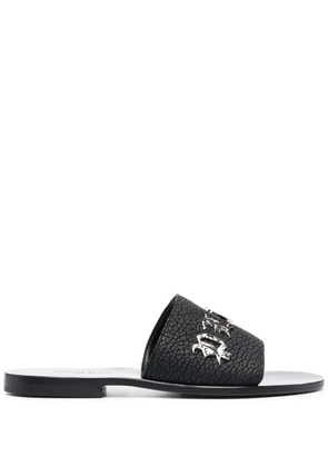 Philipp Plein logo-lettering leather slides - Black