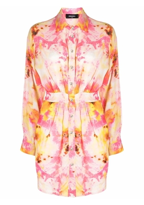 DSQUARED2 tie-dye print fitted-waist shirt dress - Pink
