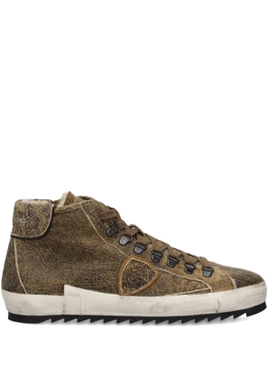 Philippe Model Paris Prsx distressed leather high-top sneakers - Brown