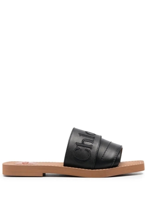 Chloé logo-embroidered leather sandals - Black