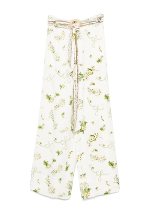 Camilla floral-print wide-leg trousers - Neutrals