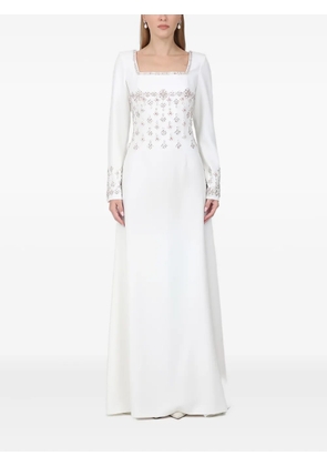 Dina Melwani embellished square-neck maxi dress - White