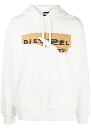 Diesel ripped logo print hoodie - White