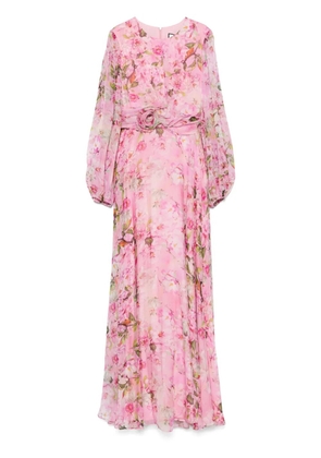 NISSA floral-appliqué silk gown - Pink