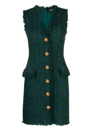 Balmain V-neck buttoned tweed minidress - Green