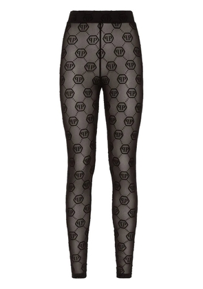 Philipp Plein monogram-pattern tulle leggings - Black