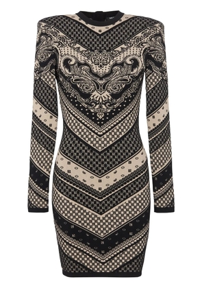 Balmain monogram-pattern knitted minidress - Black