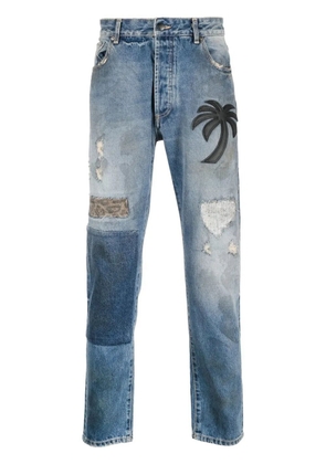 Palm Angels patchwork straight-leg jeans - Blue