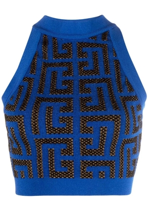 Balmain monogram knit crop top - Blue